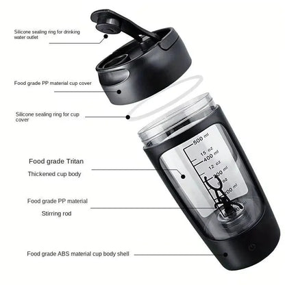 PowerMix Pro: 650ml Electric Protein Shaker – Rechargeable & Self-Stirring Blender Cup